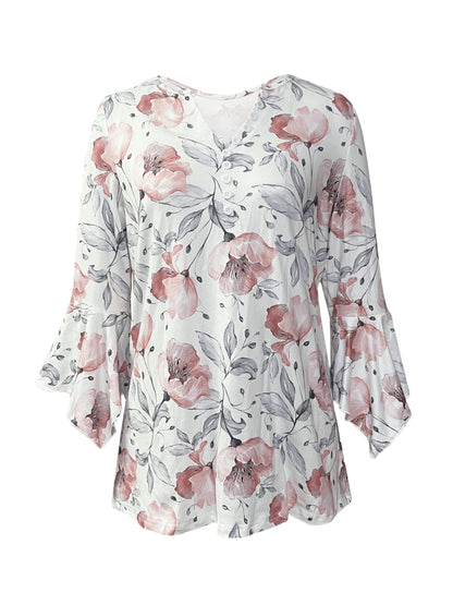 Spring And Autumn New Printed Spike Button Irregular Three-quarter Sleeve T-shirt Casual Top