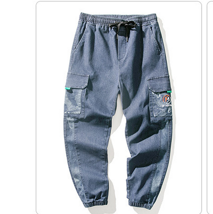 Men's Black Urban Style Street Retro Tooling Loose Plus Size Pants