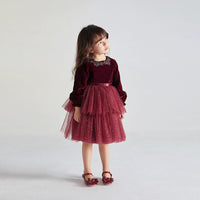 European And American Long-sleeved Velvet Little Girl Fashionable Dress