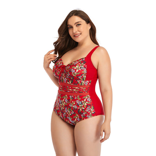 Traje de baño de una pieza talla grande estampado, estilo retro sexy europeo y americano