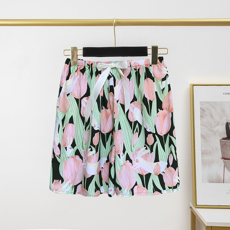 Pantalon de pyjama en soie de coton pour femme, short d'été fin et décontracté