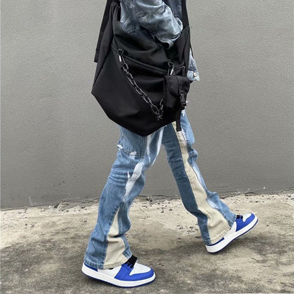 Washed Splash-ink Stitching Jeans Men's Personalized Straight Pants
