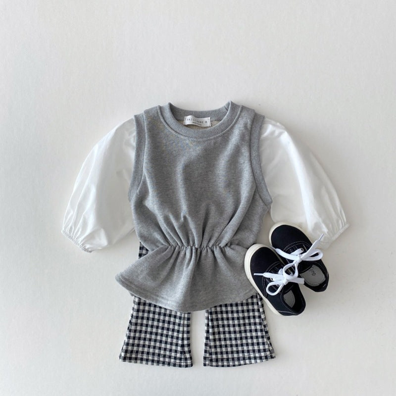 Loebear Crawler Primavera y Otoño Nueva Ropa de Niños Pantalones Acampanados a Cuadros para Niñas