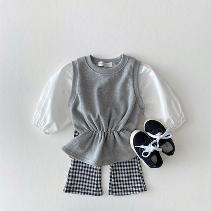 Loebear Crawler Primavera y Otoño Nueva Ropa de Niños Pantalones Acampanados a Cuadros para Niñas