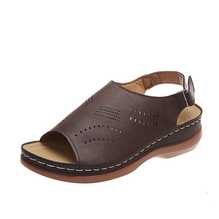 Hollow Back Buckle Fish Mouth Vintage Casual Shoes