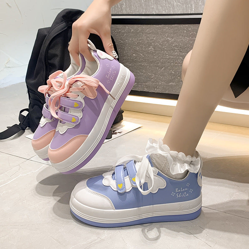 Zapatillas deportivas de estudiante, modelo femenino japonés, estilo versátil para chica, color morado y rosa
