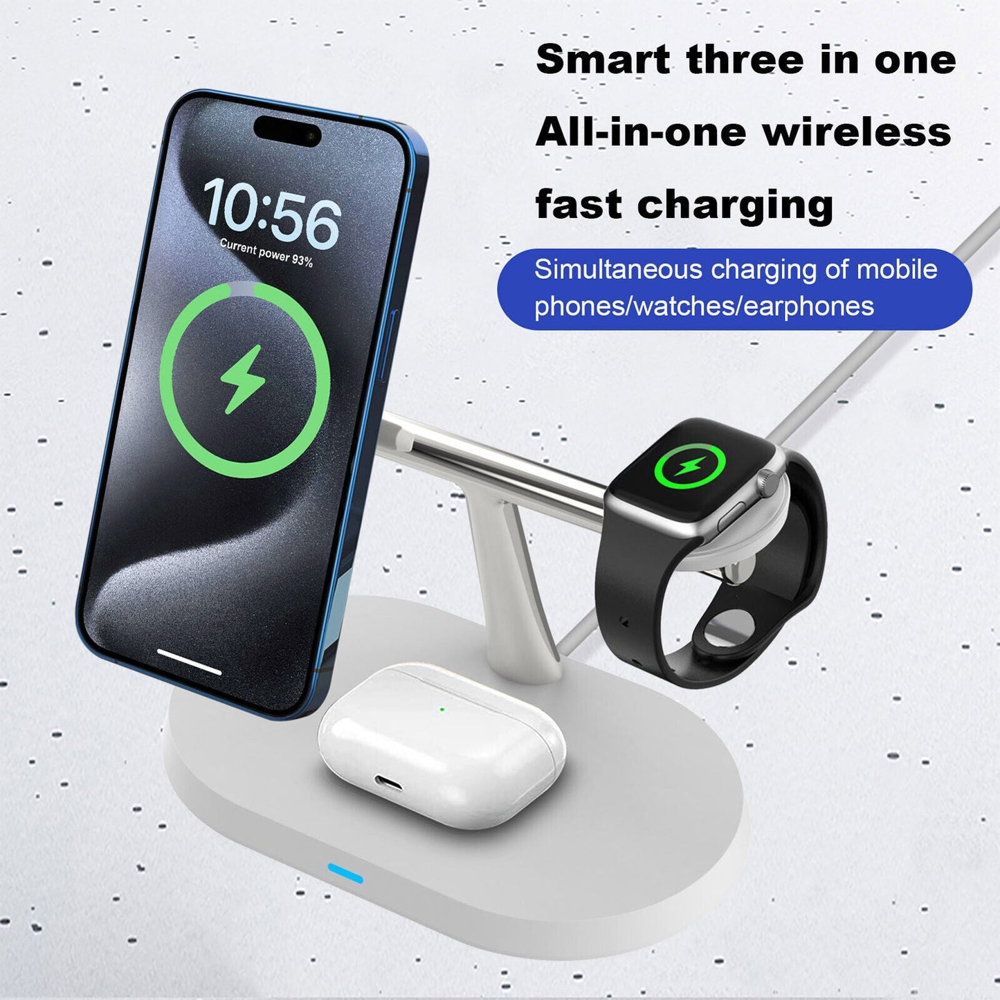 3-in-1 Magnetic Wireless Charger Stand for iPhone, Apple Watch & AirPods – 15W Fast Charging