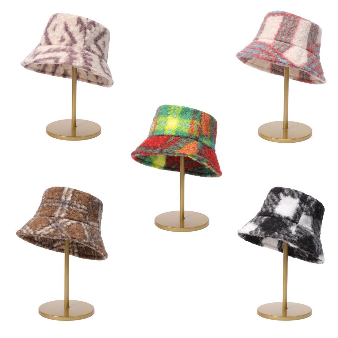 Cashmere Loop Tie Dyed Autumn And Winter New Plaid Face Small Warm Woolen Basin Hat