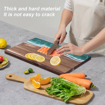Acacia Wood Resin Wave Cutting Board Ocean River Serving Tray 46x23cm