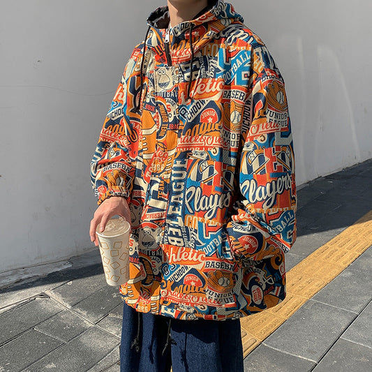 Veste à Capuche Homme Imprimé Graffiti Tendance Pull Top Grande Taille Veste Homme