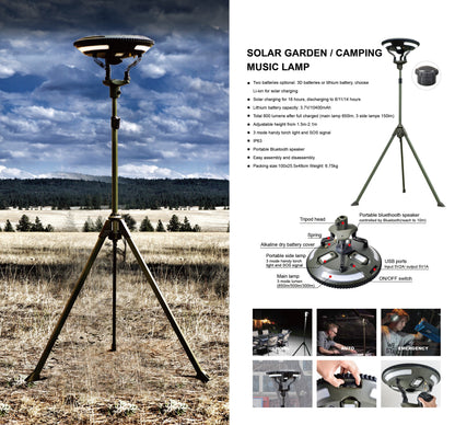 TRU De-LIGHT Multipurpose Solar LED Light with Bluetooth Speaker – Garden & Camping with Tripod & Carry Bag