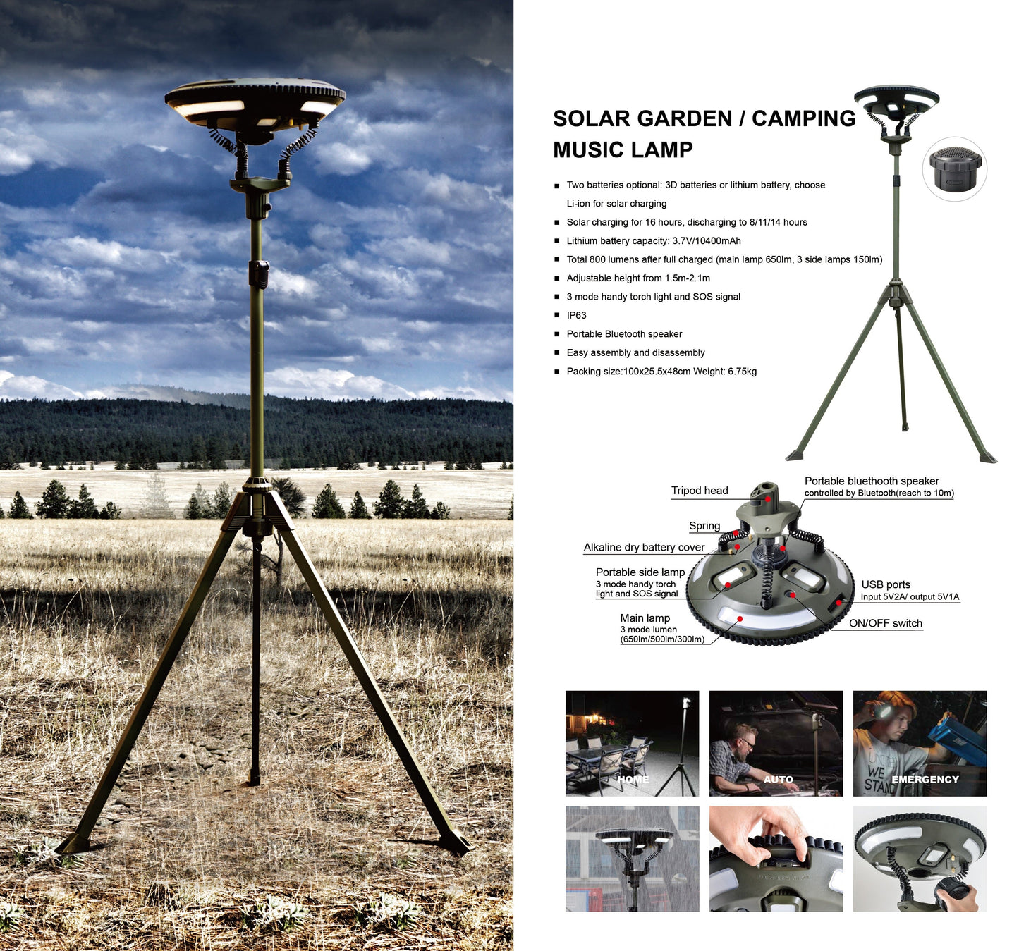 TRU De-LIGHT | Multipurpose Singing Music Solar LED Light | Garden, Camping Portable Light, Strong Bluetooth Speaker | Main Light + 3 Independent Detachable Multi Mode Lights
