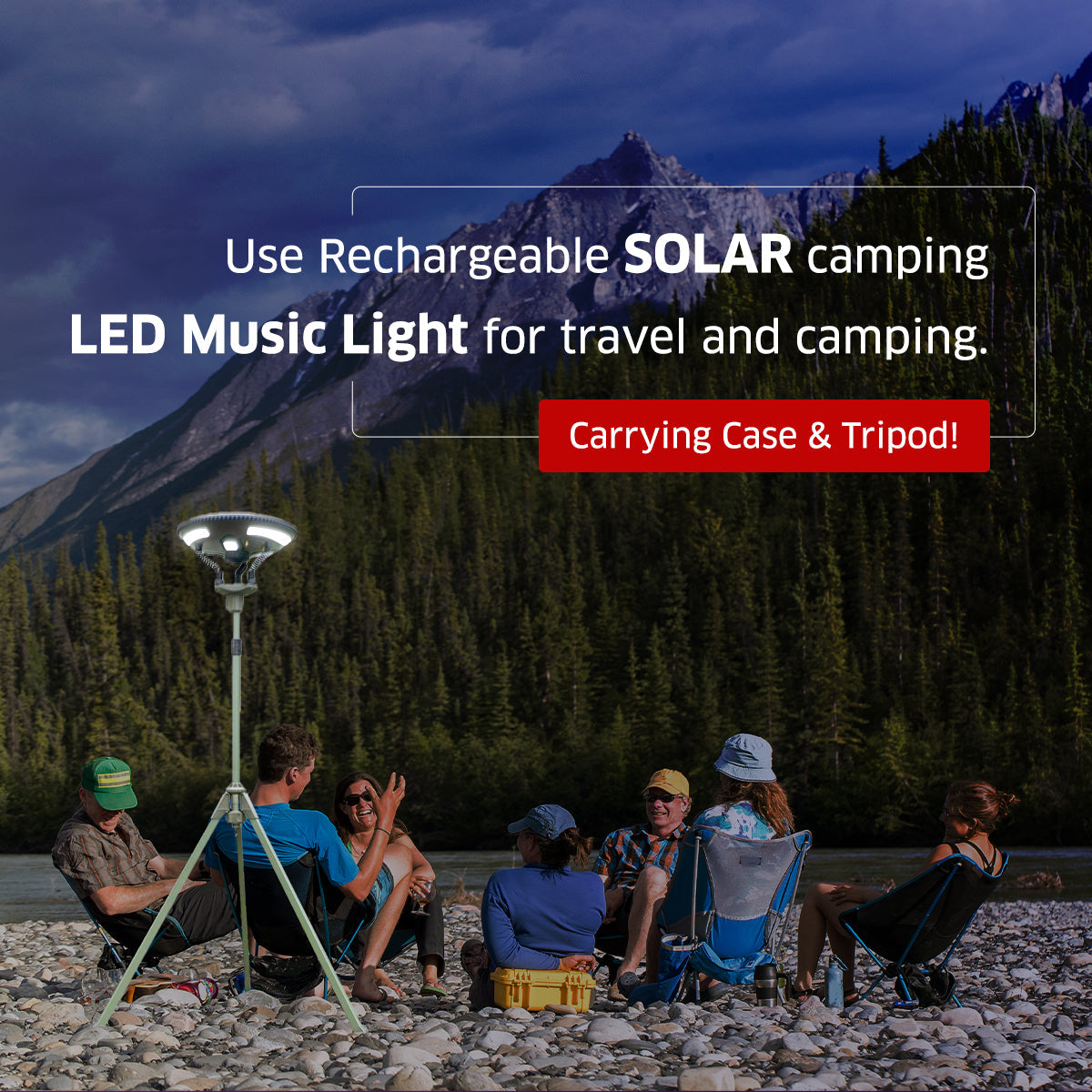 TRU De-LIGHT Multipurpose Solar LED Light with Bluetooth Speaker – Garden & Camping with Tripod & Carry Bag