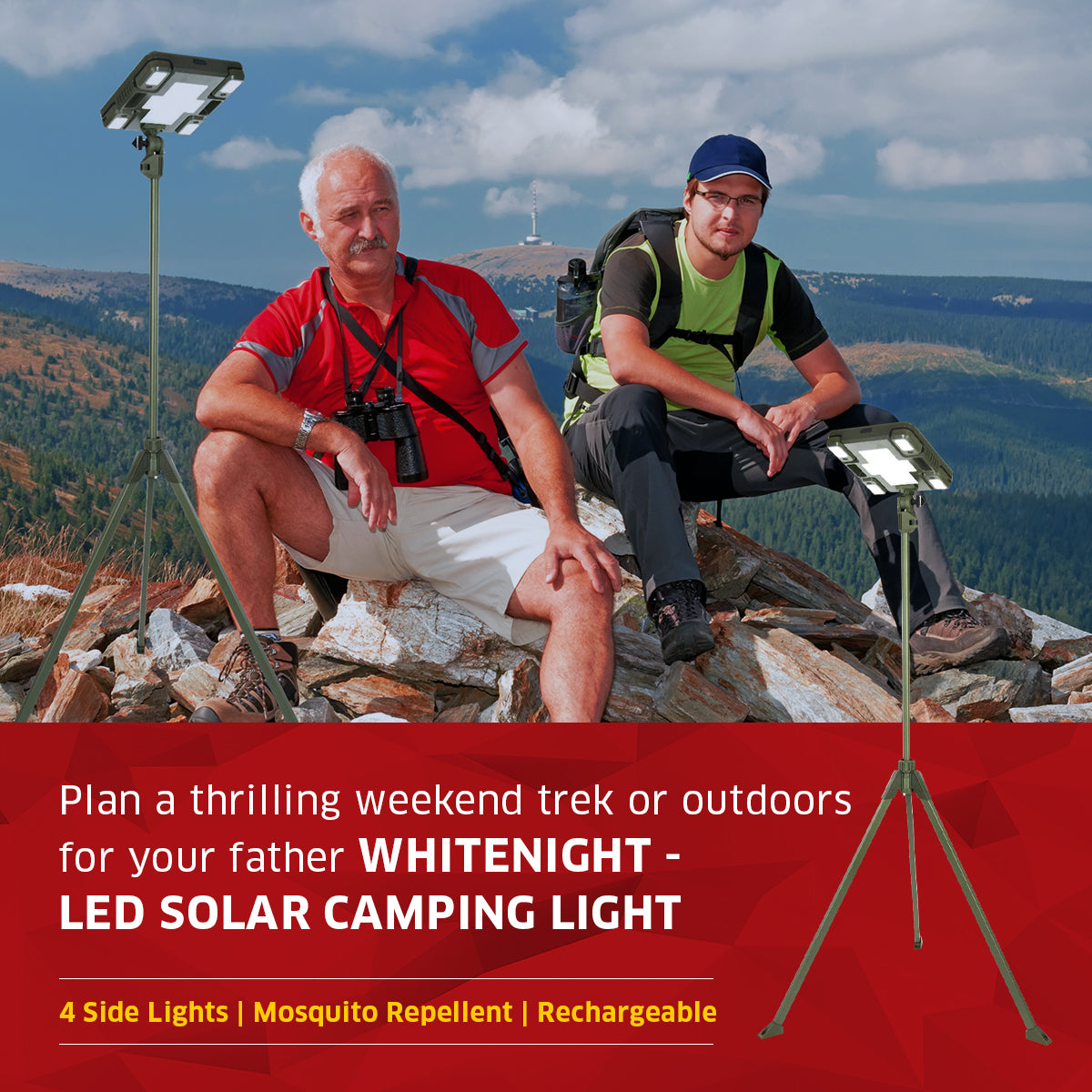 TRU De-LIGHT WHITENIGHT Multipurpose Solar/AC/DC Light – Garden & Camping with Tripod & Carry Bag