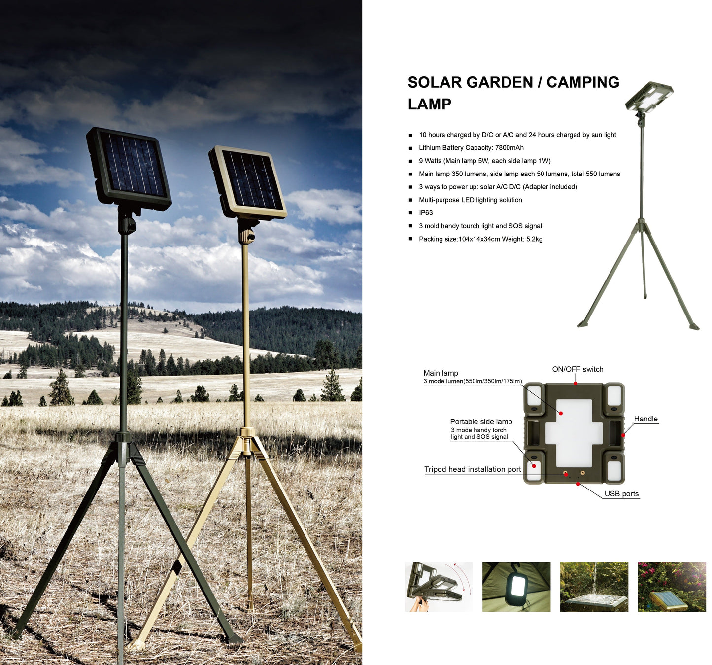 TRU De-LIGHT WHITENIGHT Multipurpose Solar/AC/DC Light – Garden & Camping with Tripod & Carry Bag