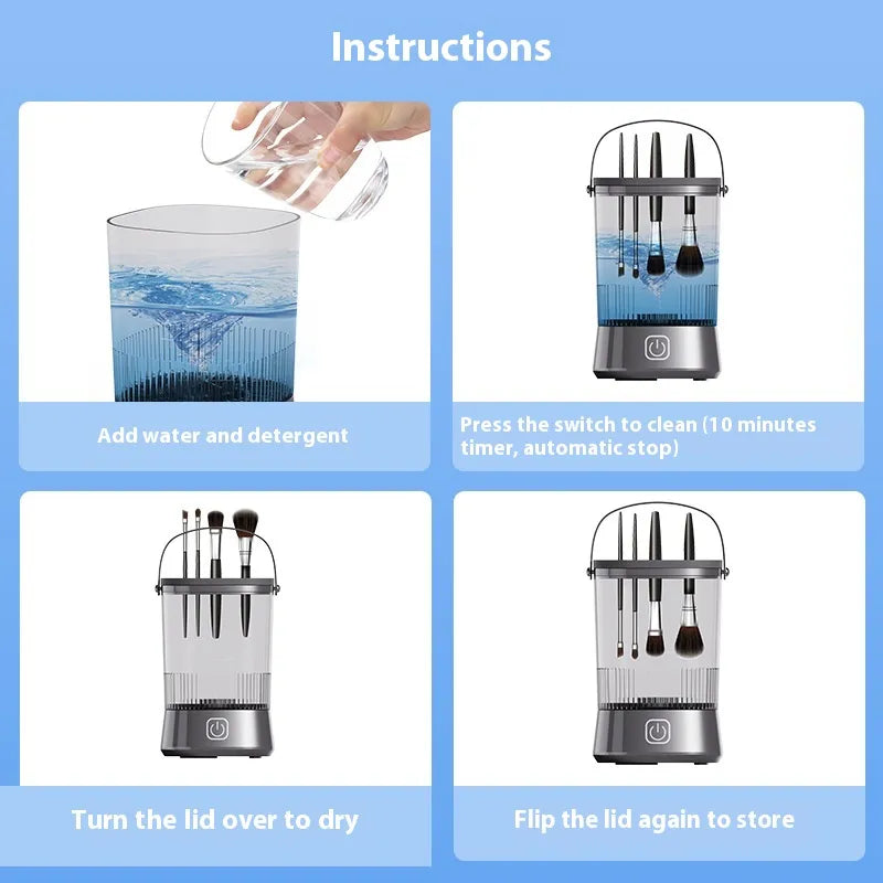 Electric Makeup Brush Cleaner – One-Wash Multi-Brush Cleanser & Dryer for Fast, Effortless Cleaning