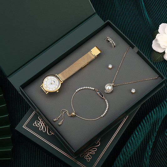 Ladies 5-Piece Jewelry Set – Watch, Bracelet, Necklace, Earrings & Ring