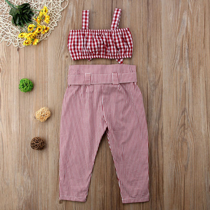 Pantalon taille haute + haut à carreaux