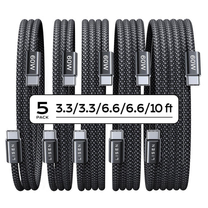 Câble USB-C vers USB-C, lot de 5 [1m/1m/2m/2m/3m] pour chargeur iPhone 17, 60W