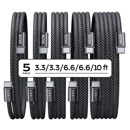 Cable USB-C a USB-C, paquete de 5 [1/1/2/2/3 m] para cargador de iPhone 17, 60 W