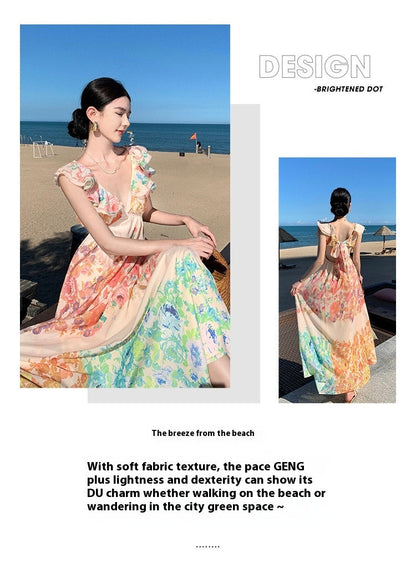 Female Summer Sexy Hot Girl Hollow Backless Beach Vacation Dress