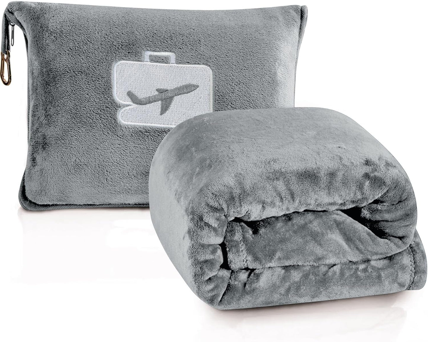 Comfort Fly Travel Blanket & Pillow" 2-in-1 Micro Plush Airplane Blanket with Carry Case (40" x 70")