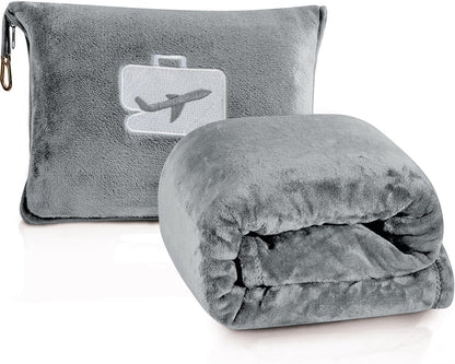Comfort Fly Travel Blanket & Pillow" 2-in-1 Micro Plush Airplane Blanket with Carry Case (40" x 70")