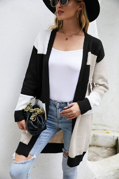 Chaqueta de punto holgada de talla grande con bloques de color