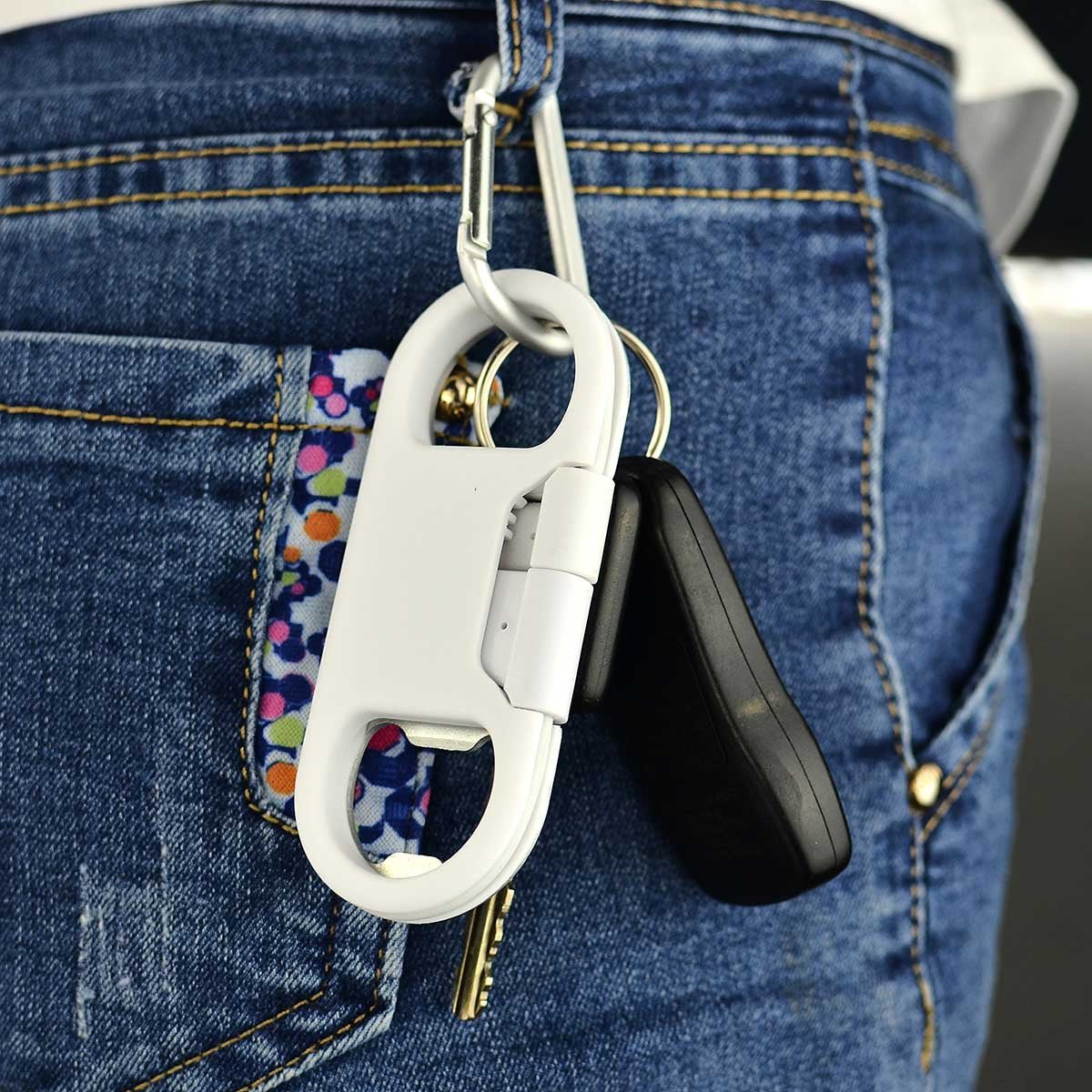 Keychain Charging Cable with Carabiner Bottle Opener - Fast Charge USB-C for Samsung Galaxy