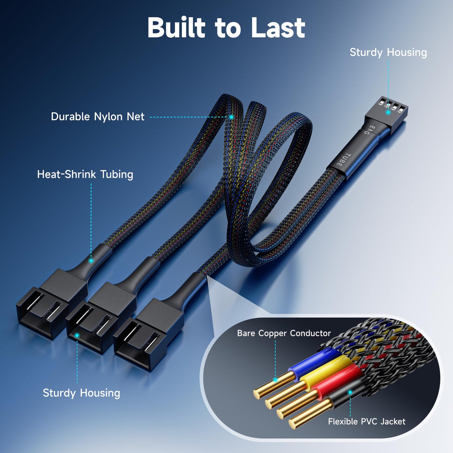 2-Pack 3 Way 4 Pin Pwm Fan Splitter Cable - 12 Inches / 30Cm, 1X Pwm-Controlled