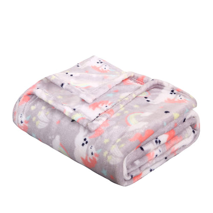 Decor&More Juego de 2 mantas de forro polar de felpa para niños y niñas (50" x 60") - Dinosaurios y unicornios