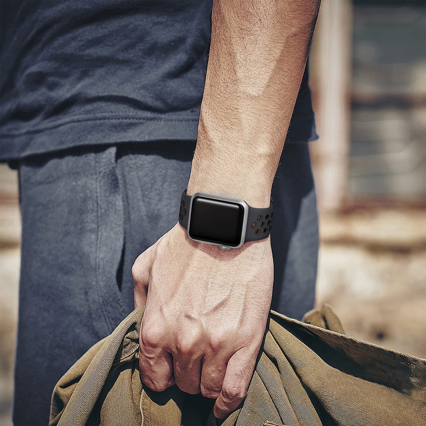 Watch Silicone Sport Band Black — Soft Breathable Strap for Series 3-11, SE & Ul