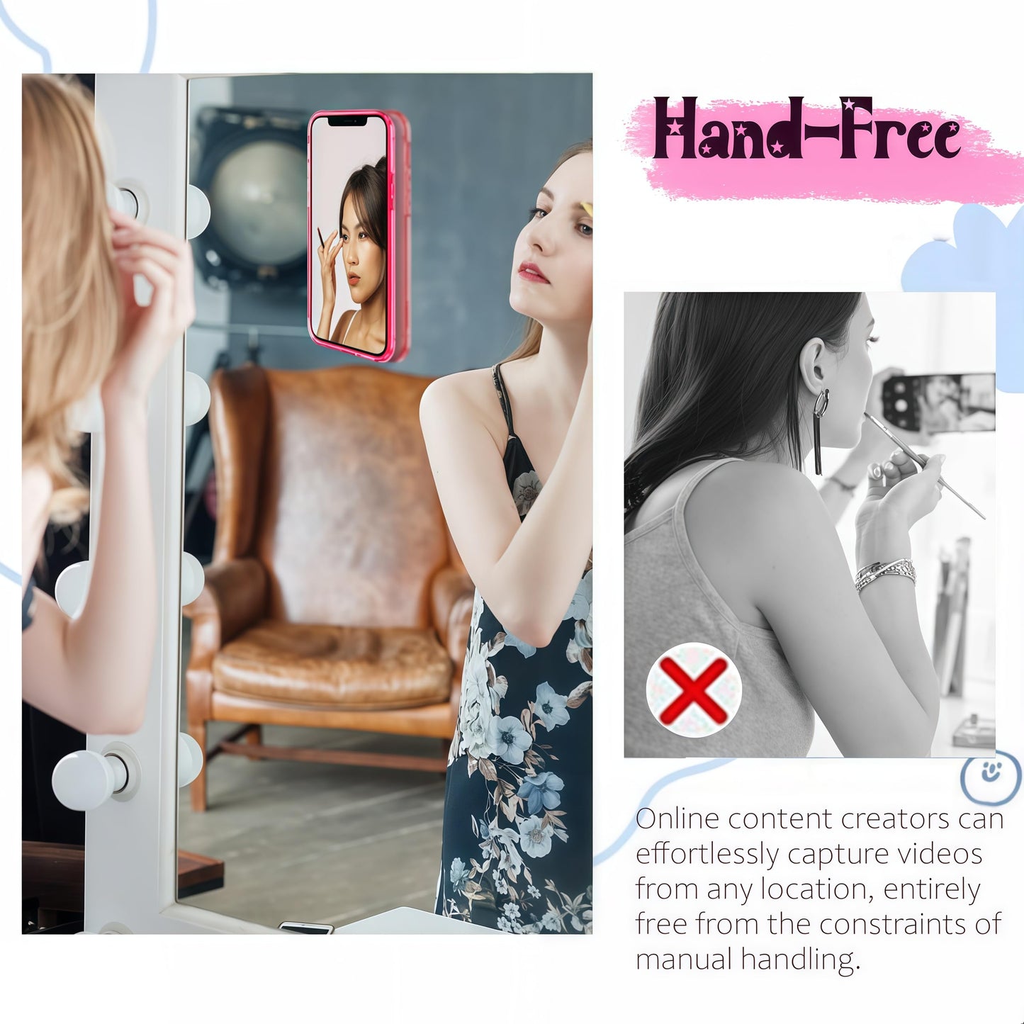 Soporte de teléfono con ventosa — Soporte de agarre adhesivo manos libres para selfies, videos y espejo