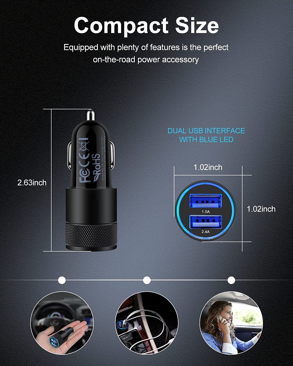 Chargeur de voiture USB double port (lot de 2) - Charge rapide 3,4 A pour iPhone 17 16 15 14 et Samsung Galaxy