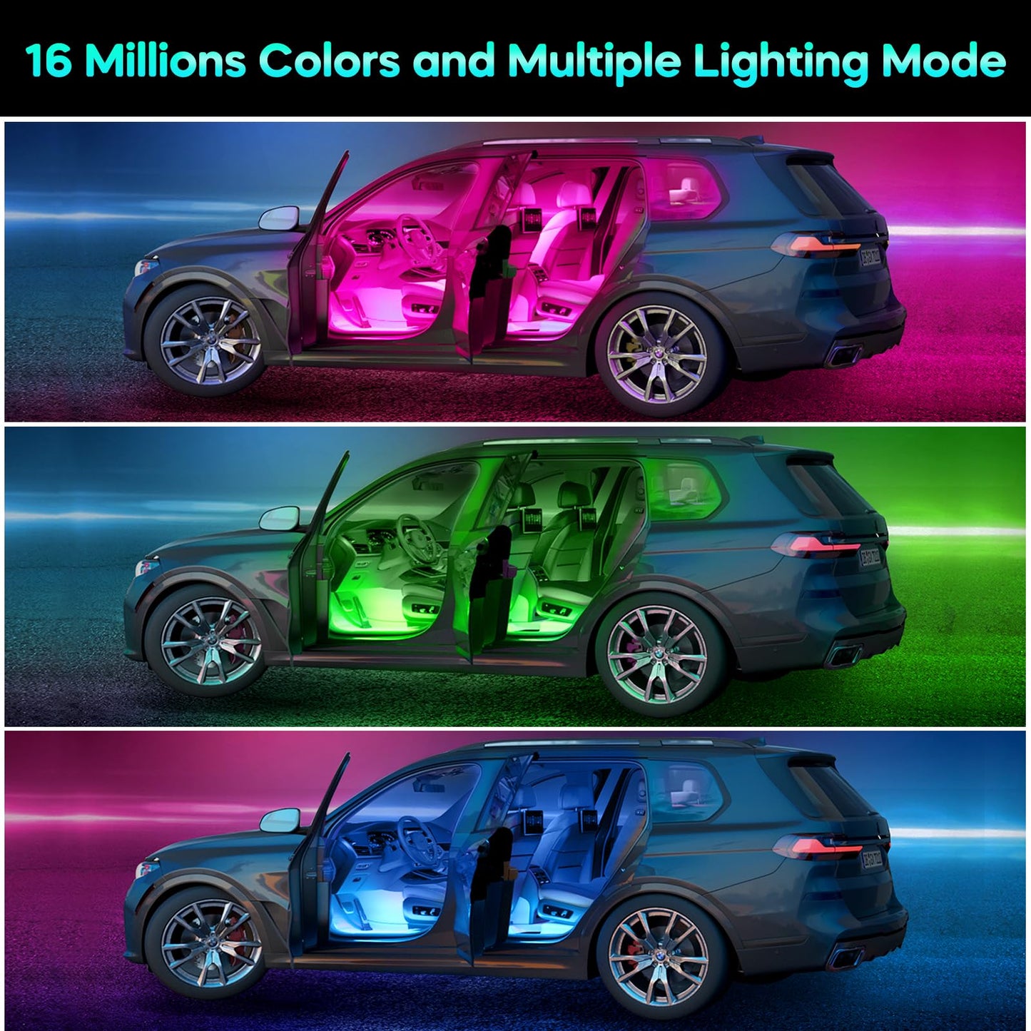 Interior LED Lights — Music Sync App Control Color Changing USB Strip Lights for