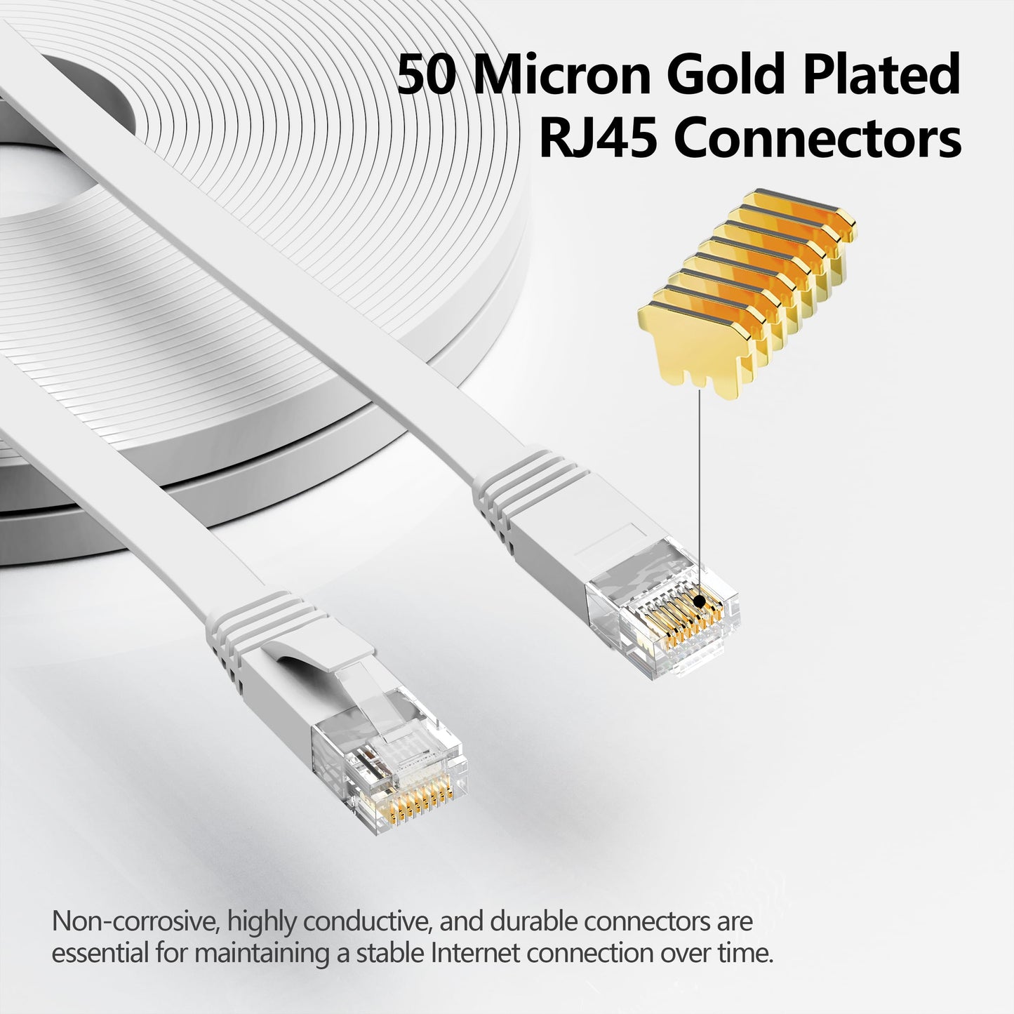 6 Ethernet Cable 50 Ft, 10Gbps Support Cat8 Cat7 Network, Flat Rj45 Lan Patch Ca