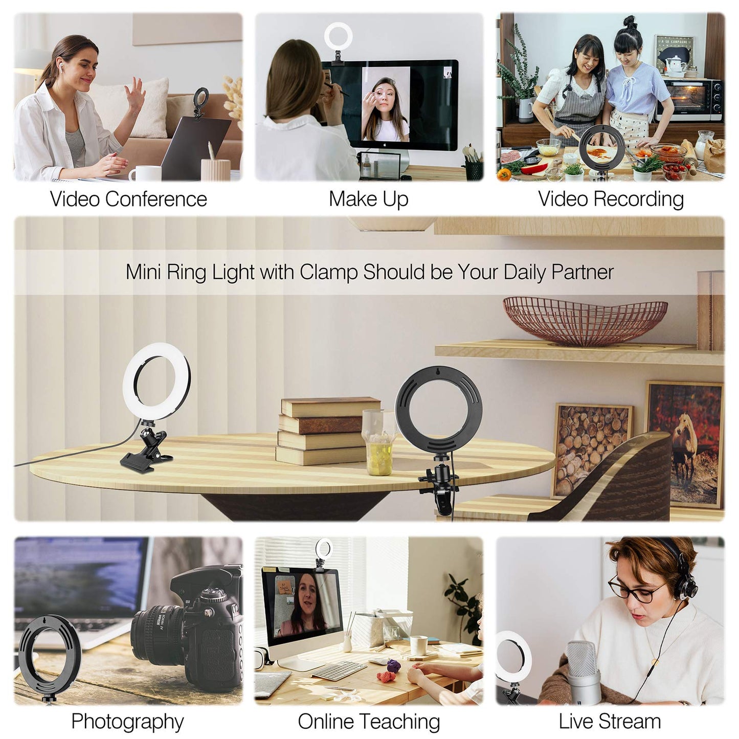 Éclairage de conférence, Anneau lumineux à clipser sur moniteur d'ordinateur portable, téléphone avec 5 cou