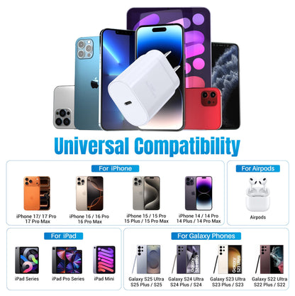USB-C Fast Charging Block 30W PD - Wall Charger Adapter for iPhone 17 16 15 and Samsung S25