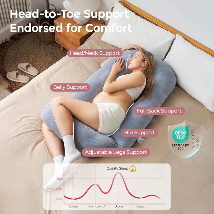 U-Shaped Full Body Pillow Side Sleeper Support Cushion 155cm Grey
