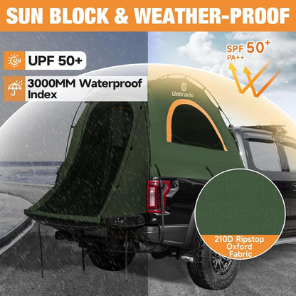 Umbrauto Tienda de campaña para camioneta de 5.5-5.8 pies para 2 personas | Tienda de campaña impermeable PU3000 de montaje rápido en 10 minutos para camionetas pickup