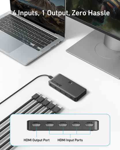 Conmutador HDMI Anker (4 entradas, 1 salida, HDMI 4K)
