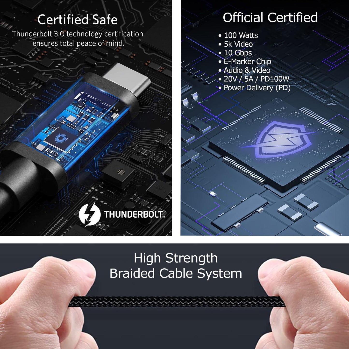 Câble Pro 100W Double Pd/Usb-C/8K Sonim Xp5S Plus Gen4 Données 10Gbps, Hdmi 8/4K, Thu