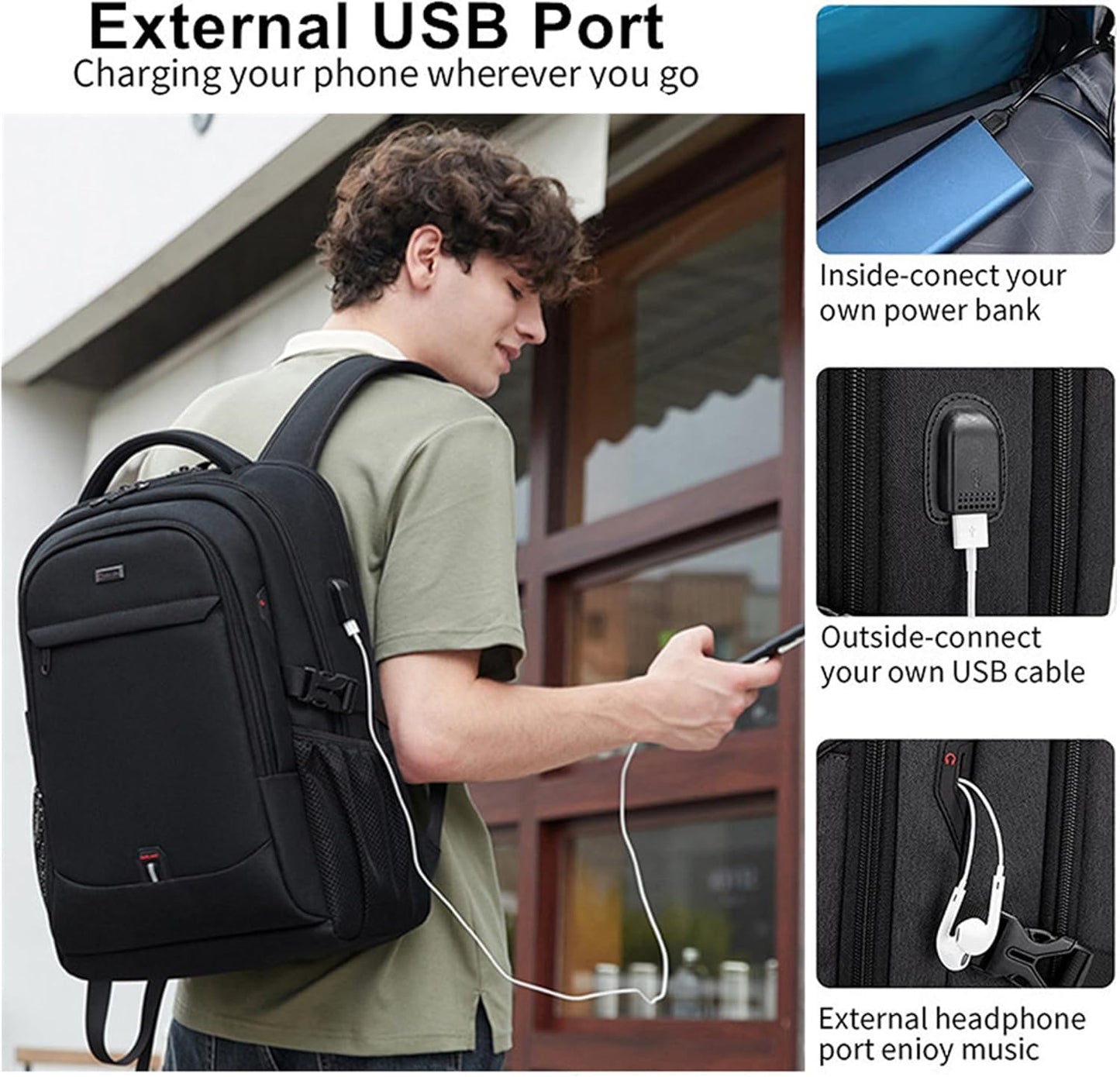 Waterproof Laptop Backpack 15.6 Inch Travel Business Anti Theft Black