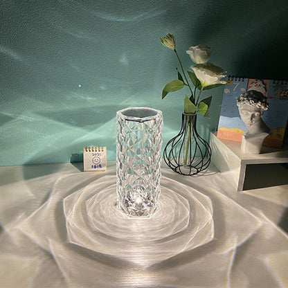 Lampe en cristal nordique USB Lampe de table Chambre tactile variateur Lampe d'ambiance diamant Lampe de projecteur rose Décoration
