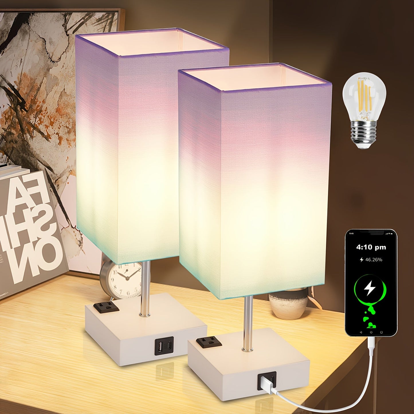 LumaTouch | Touch Table Lamp with USB Outlet and Fabric Shade Bedside Decor