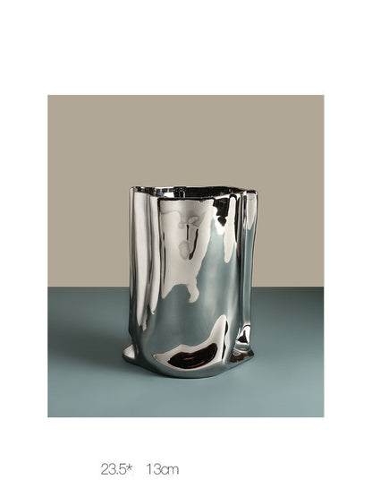 Extremely Simple Silver Vase Creative Irregular Ceramic Ornaments