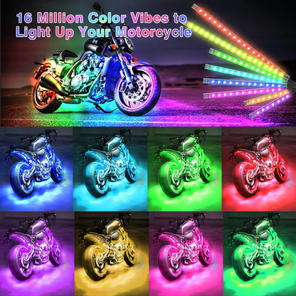 Motorcycle RGB LED Light Kit 12PCS Bluetooth Underglow with Brake & Turn Signal