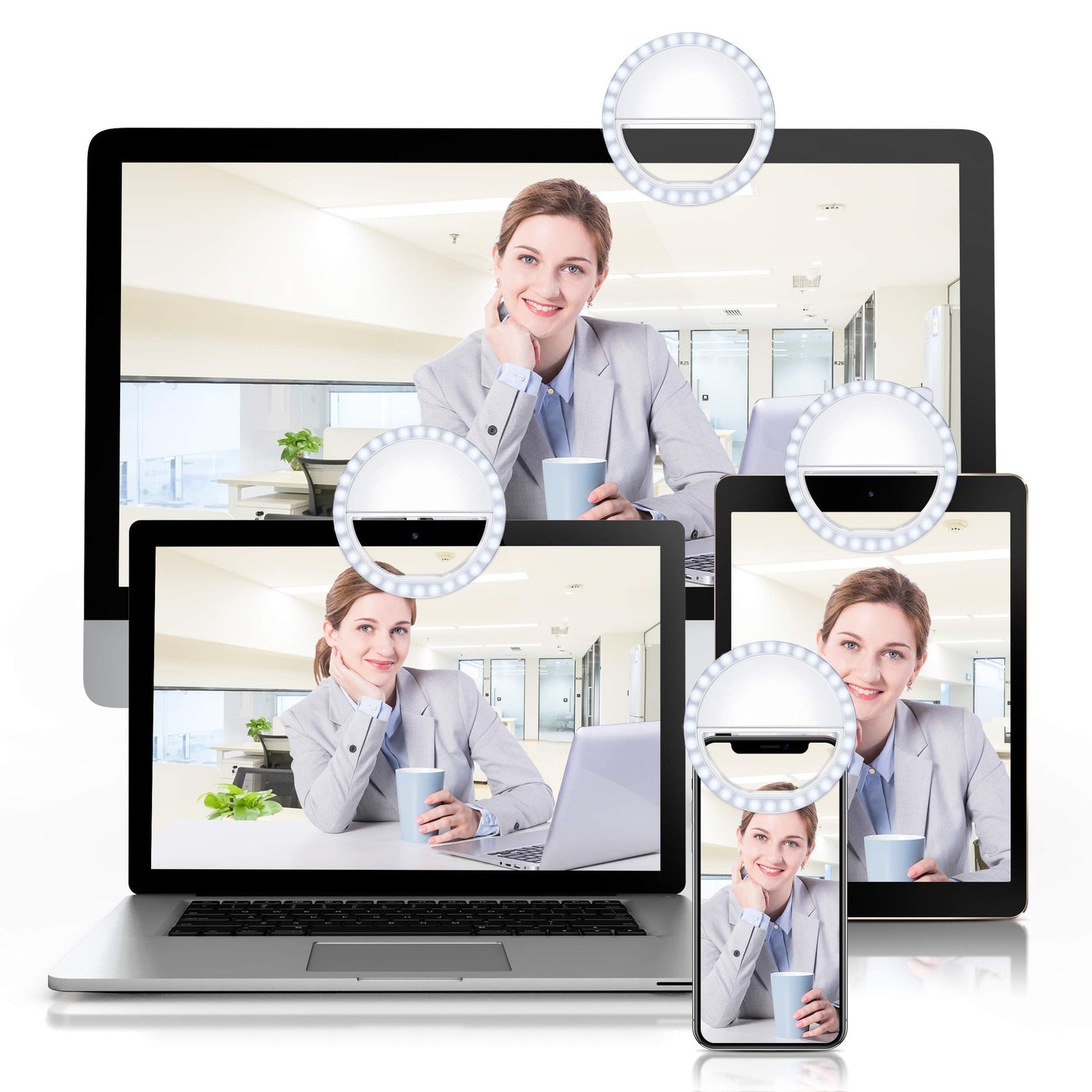 Clip-On Ring Light Rechargeable - 36 LED Lights 3-Level Adjustable Brightness for Phones