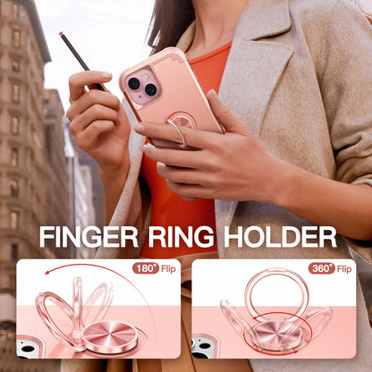 iPhone 14 Case with Screen Protector + 360°Ring Holder Stand + Camera Lens P