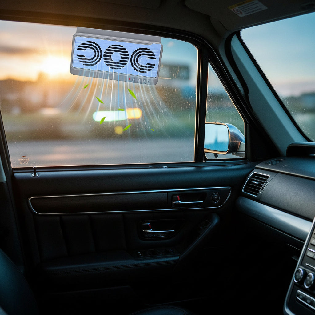 EcoVent | Solar Car Window Fan with Dual-Duct Airflow System | Efficient Ventilation for Comfortable Driving